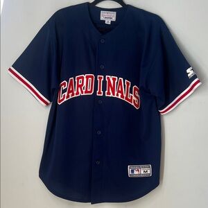 Starter MLB‎ Baseball Jersey Unisex Athletic Navy & Red Cardinals Button Up